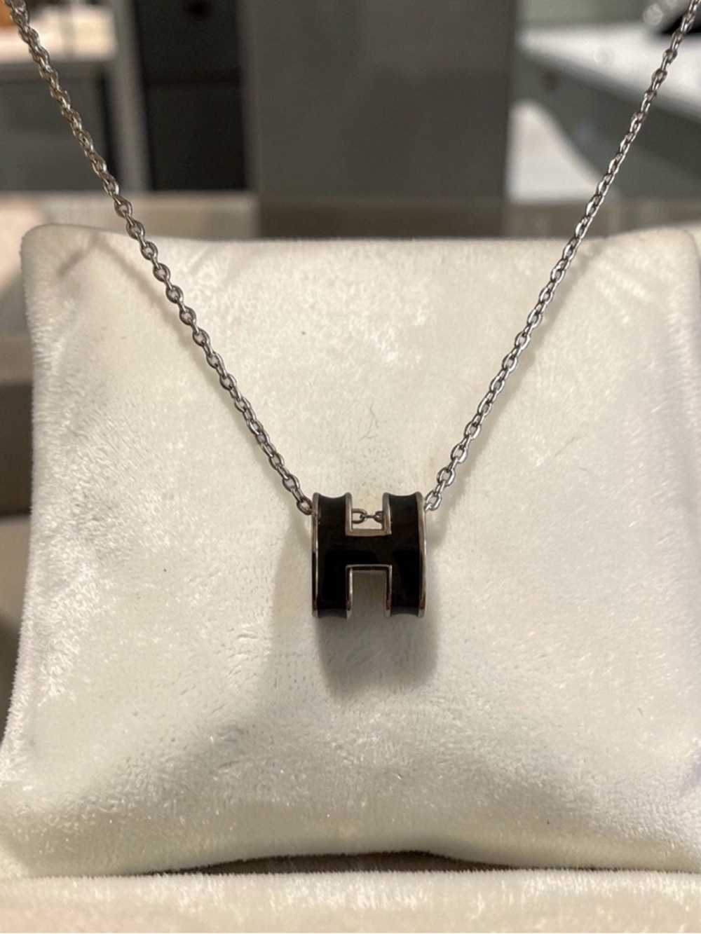 Black small Silver  tone Titanium Necklace